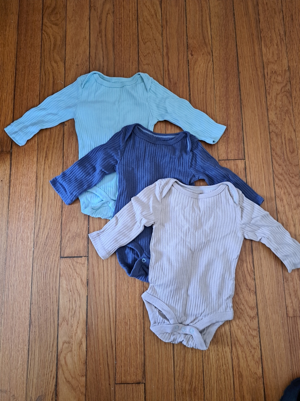 cloud island Ribbed Long-Sleeve Bodysuit Set in Light Blue, Navy, Cream
